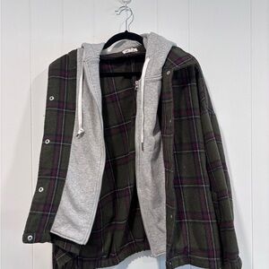 Plaid Utility Jacket with Hoodie